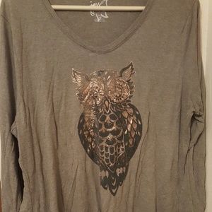 Olive green owl tee